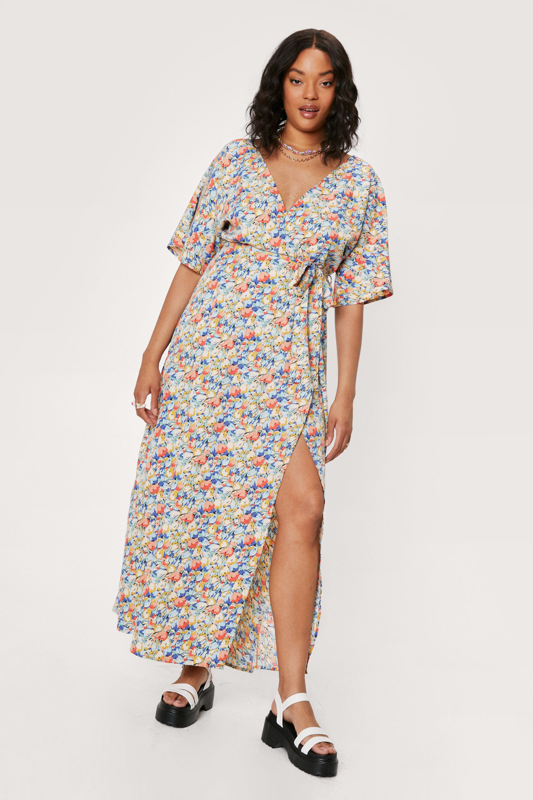 Plus Size Floral Wrap Maxi Dress