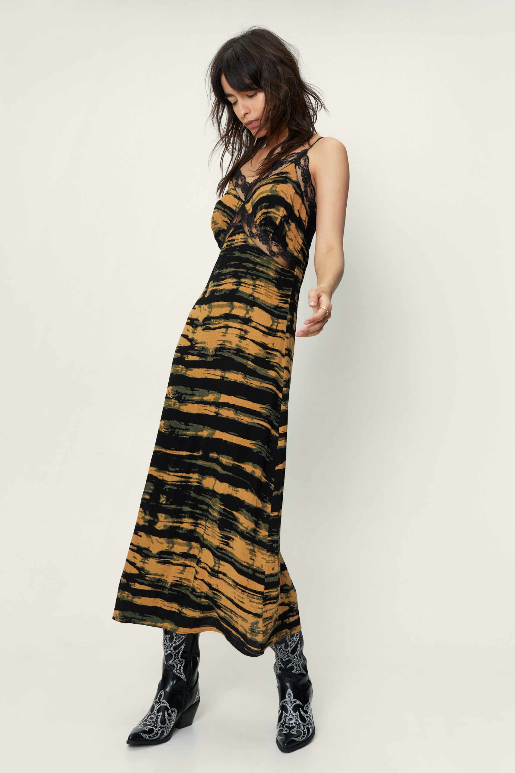 Tie Dye Lace Trim Maxi Dress