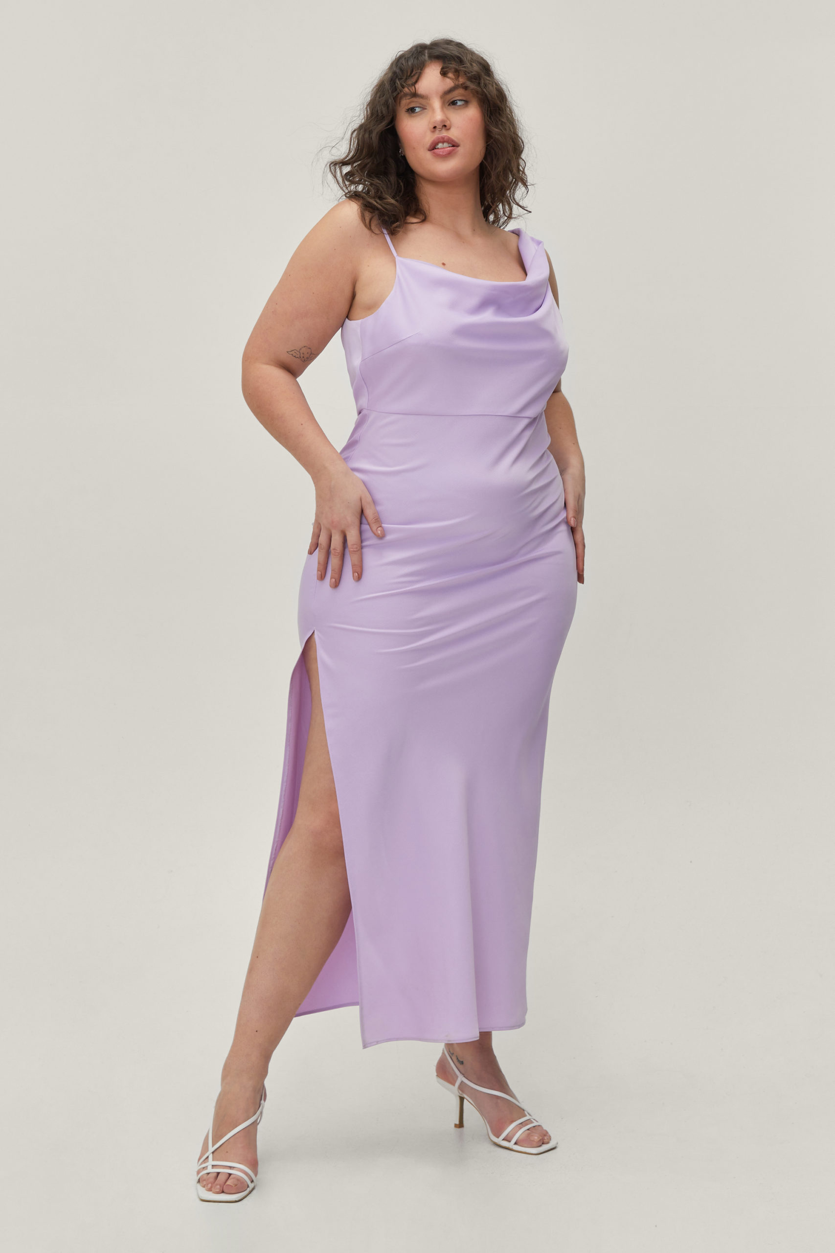 Plus Size Satin Cowl Maxi Dress