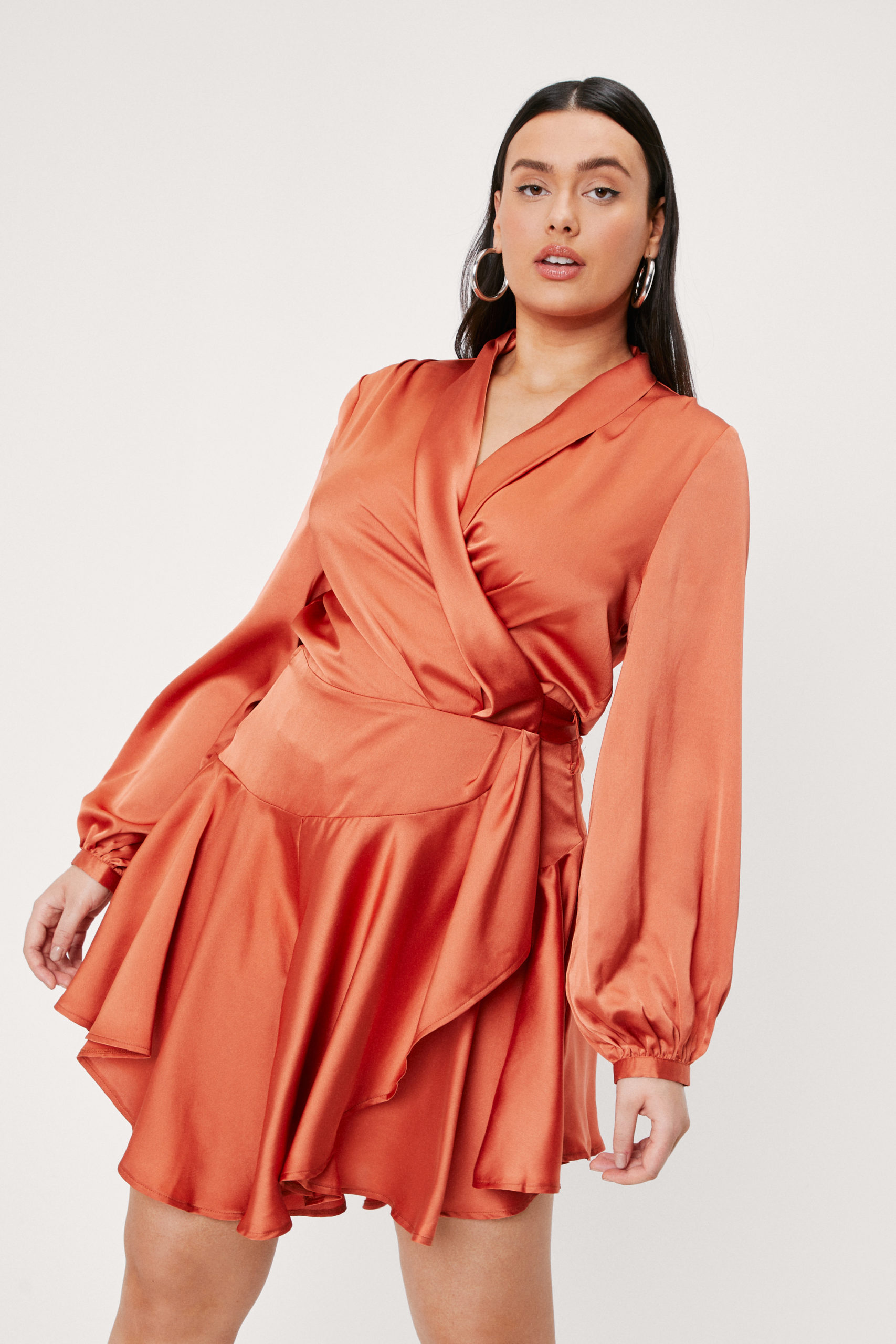 Plus Size Satin Wrap Mini Dress