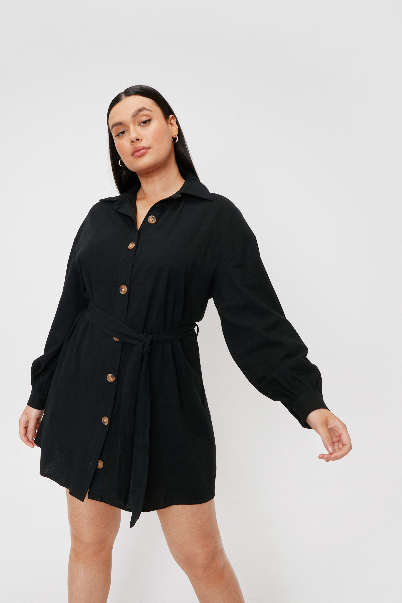 Plus Size Belted Mini Shirt Dress