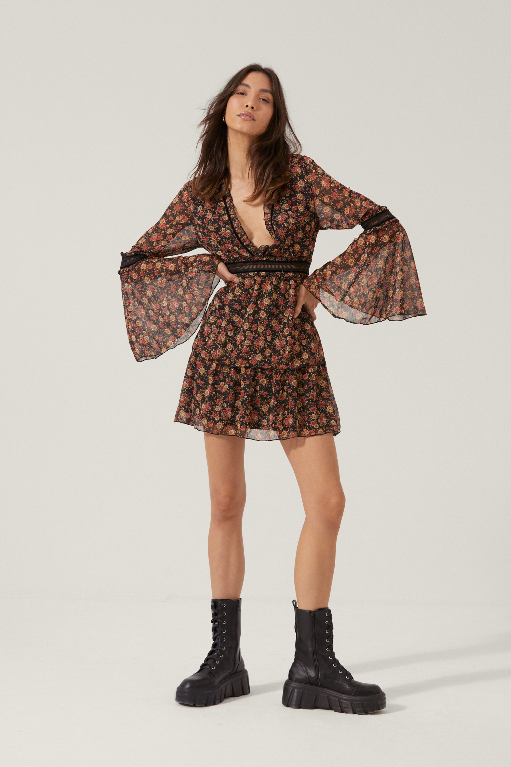 Bell Sleeve Floral Mini Dress