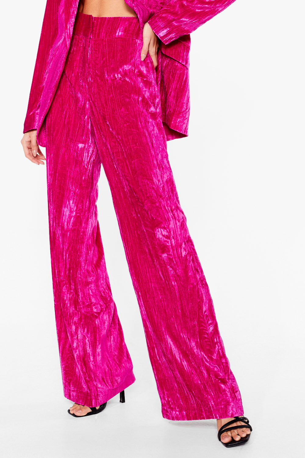 Crushed Velvet High Waisted Wide Leg Pants