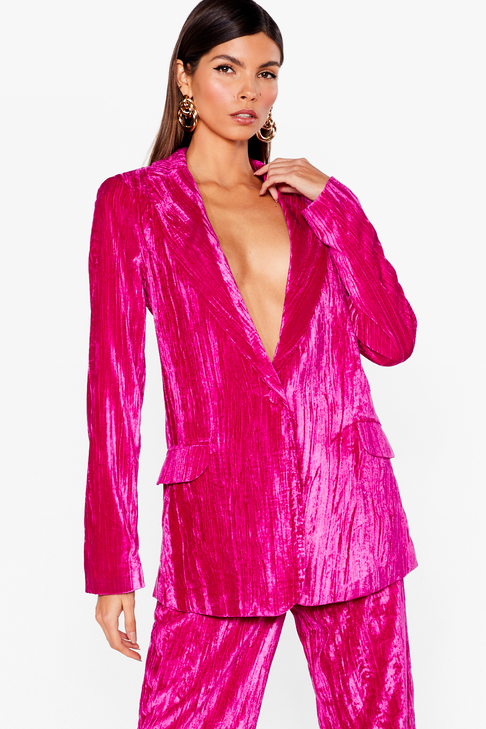 Single Breasted Crushed Velvet Blazer