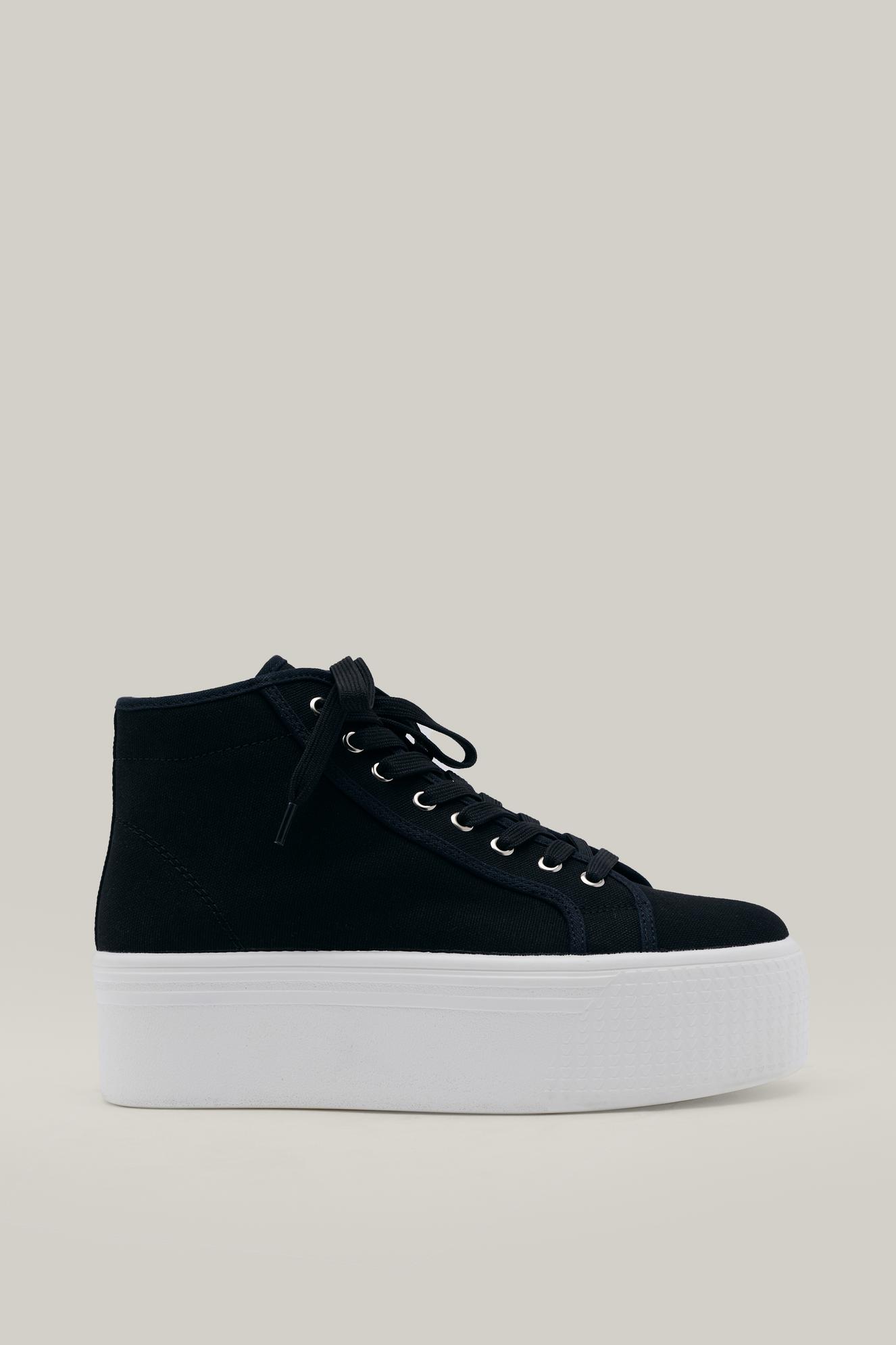 High Top Flatform Lace Up Canvas Sneakers