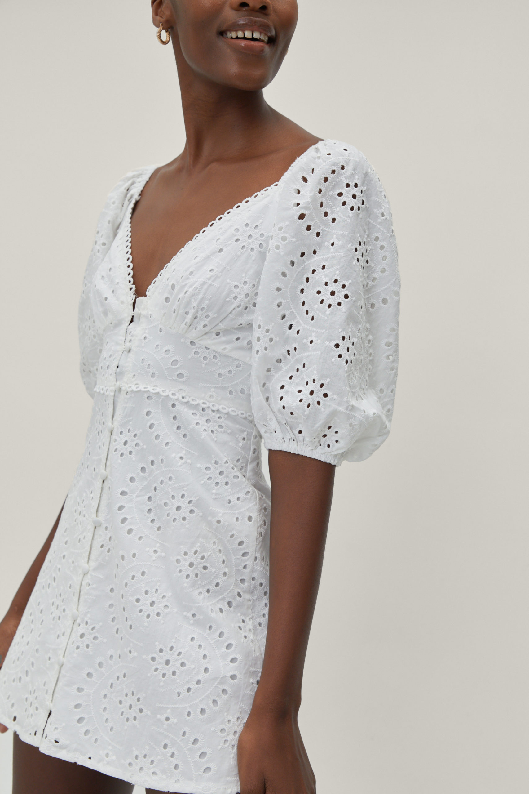 Broderie Button Through Mini Dress