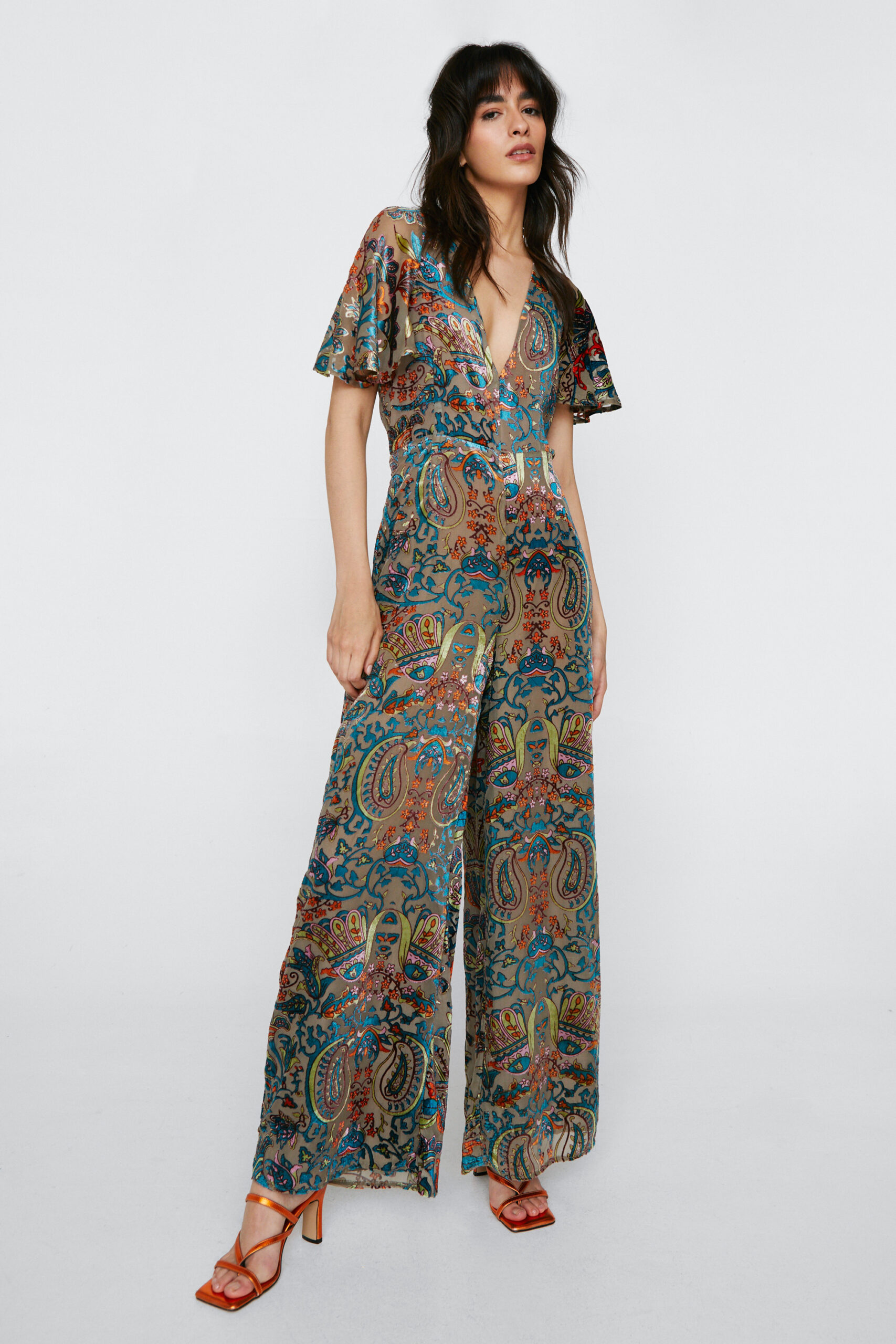 Paisley Devore Angel Sleeve Jumpsuit