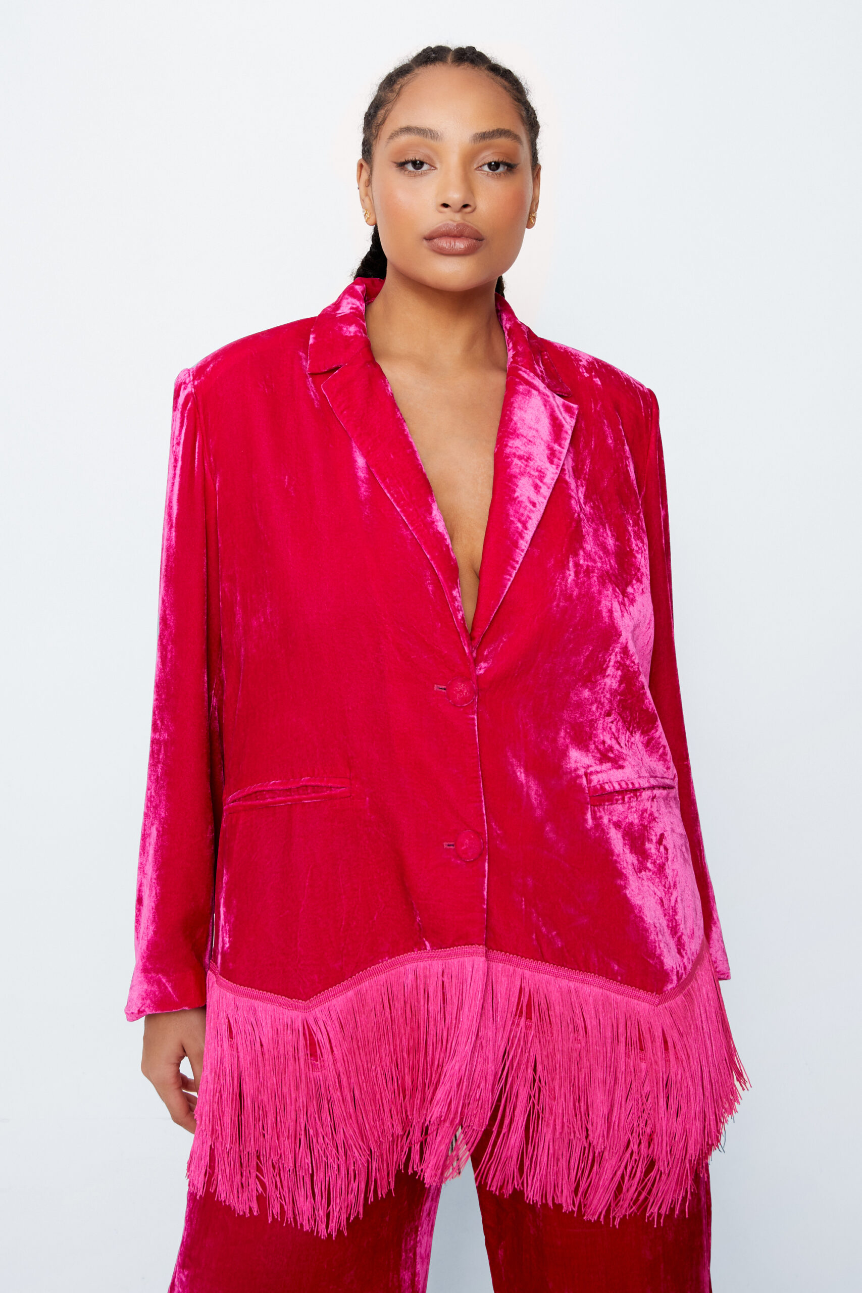 Plus Size Premium Velvet Tassel Blazer