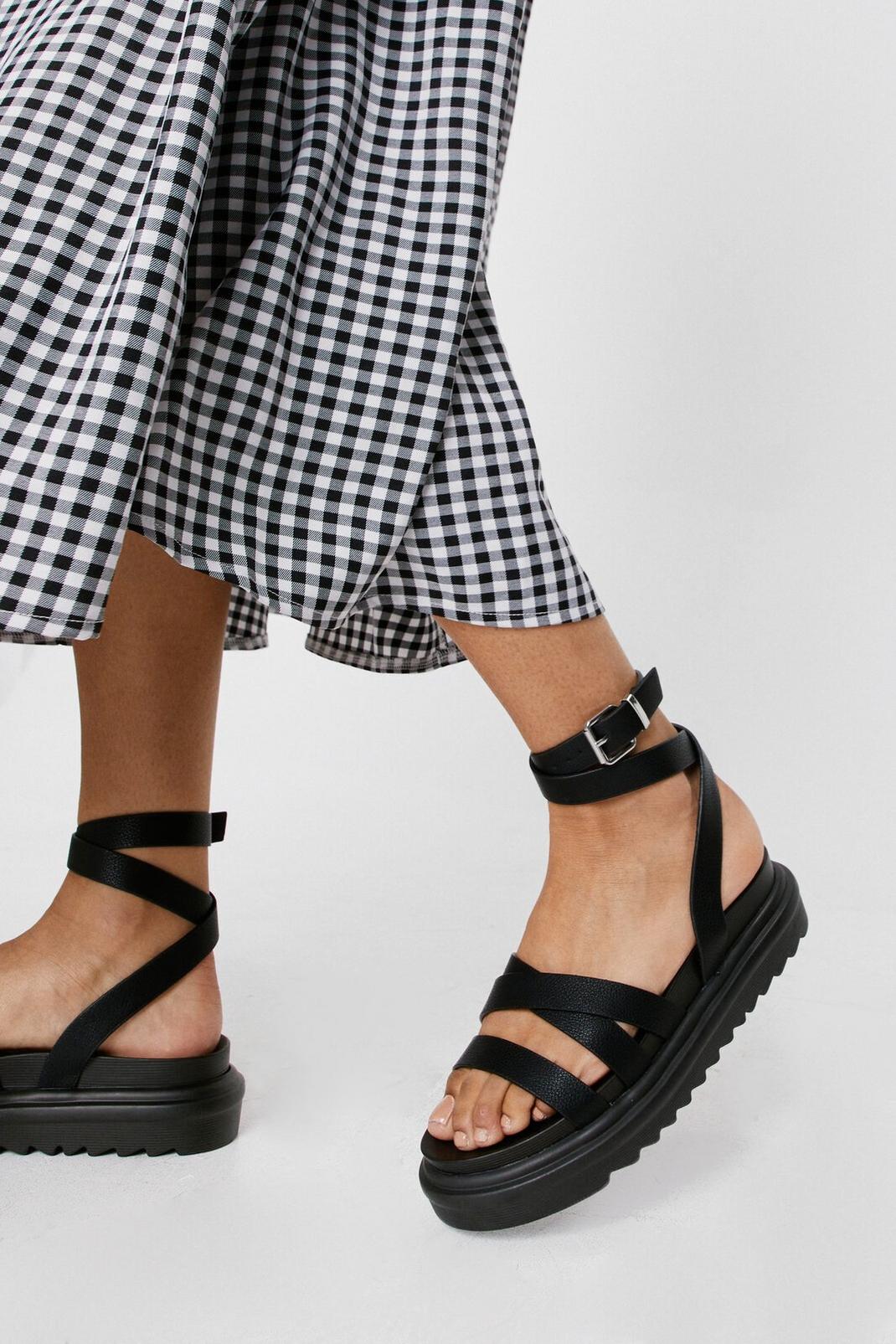 Faux Leather Crossover Strap Sandals