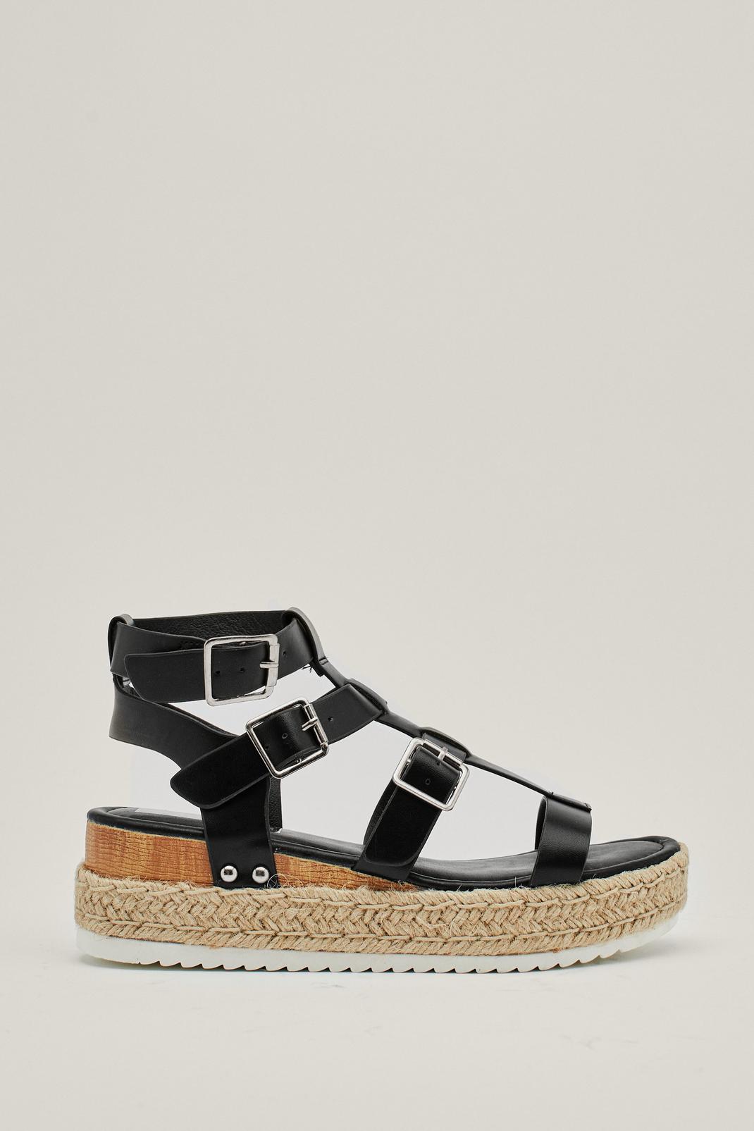 Faux Leather Strap Espadrille Sandals 