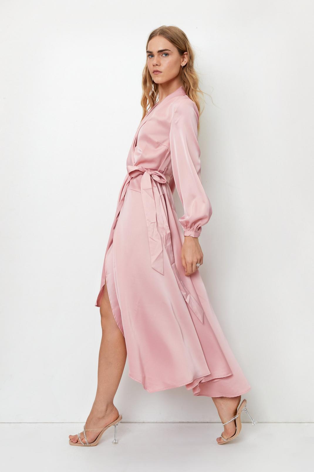 Satin Wrap Baby Pink Prom Dress