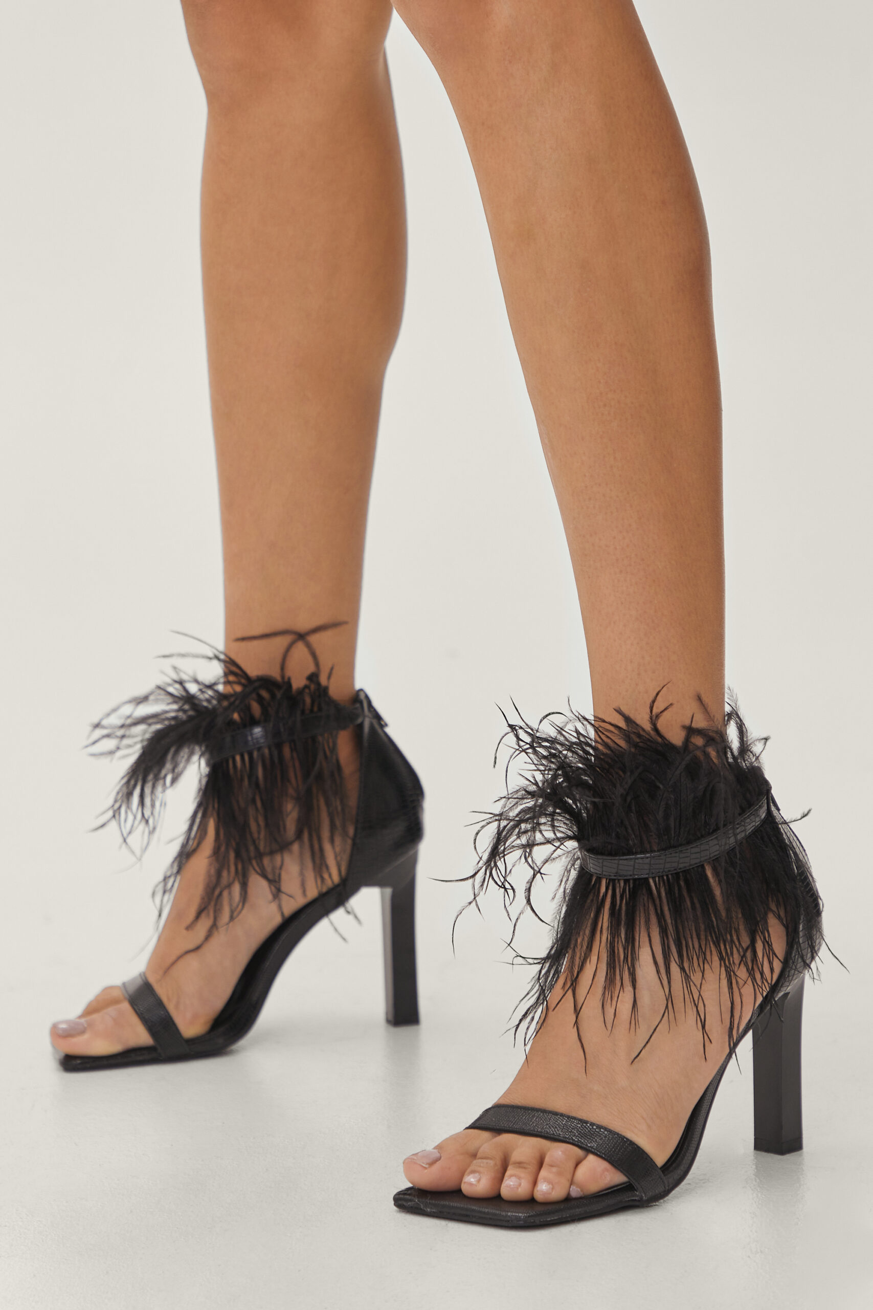 Faux Leather Lizard Feather Strappy Heels