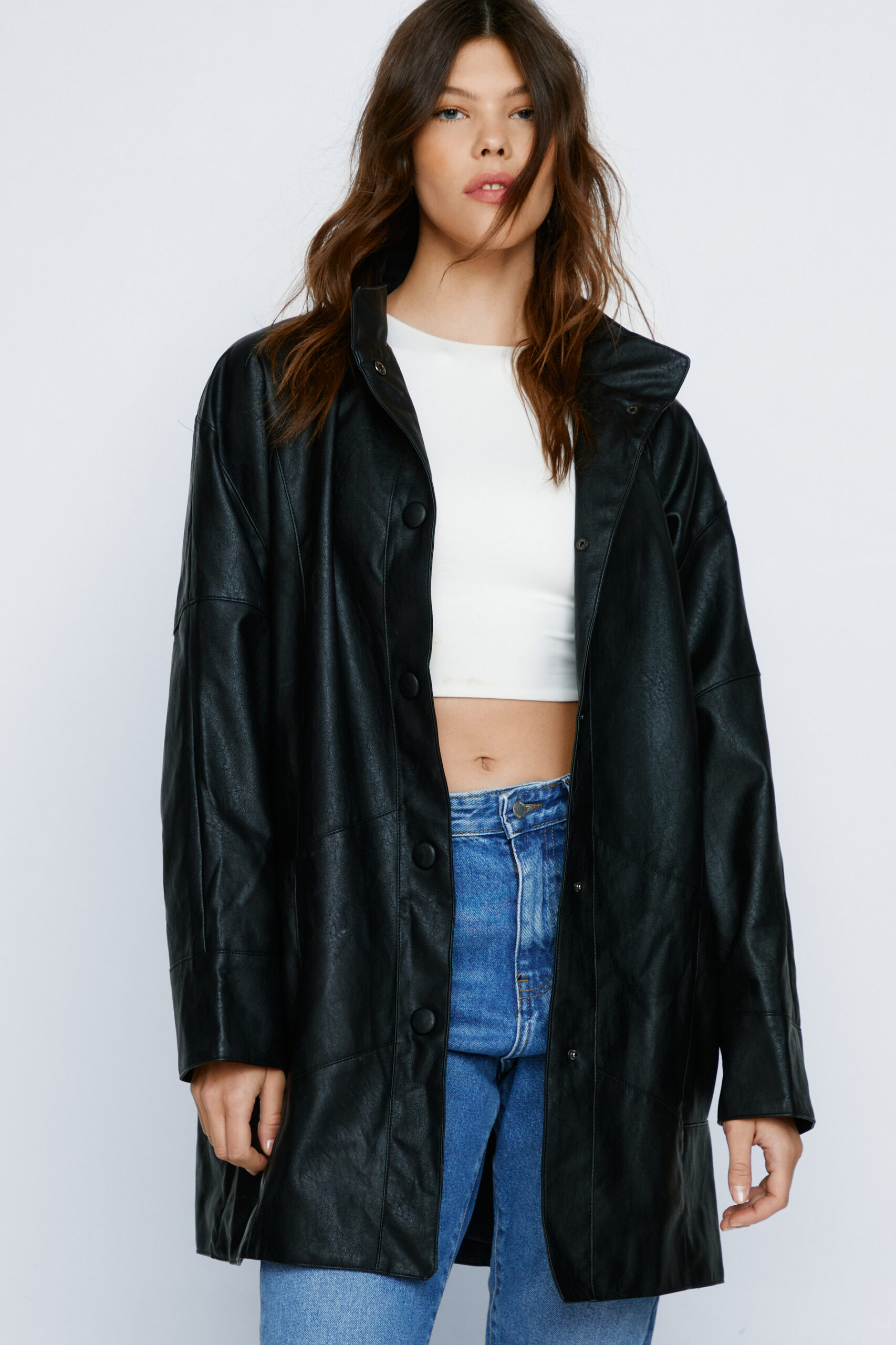 Oversized Faux Leather Longline Jacket