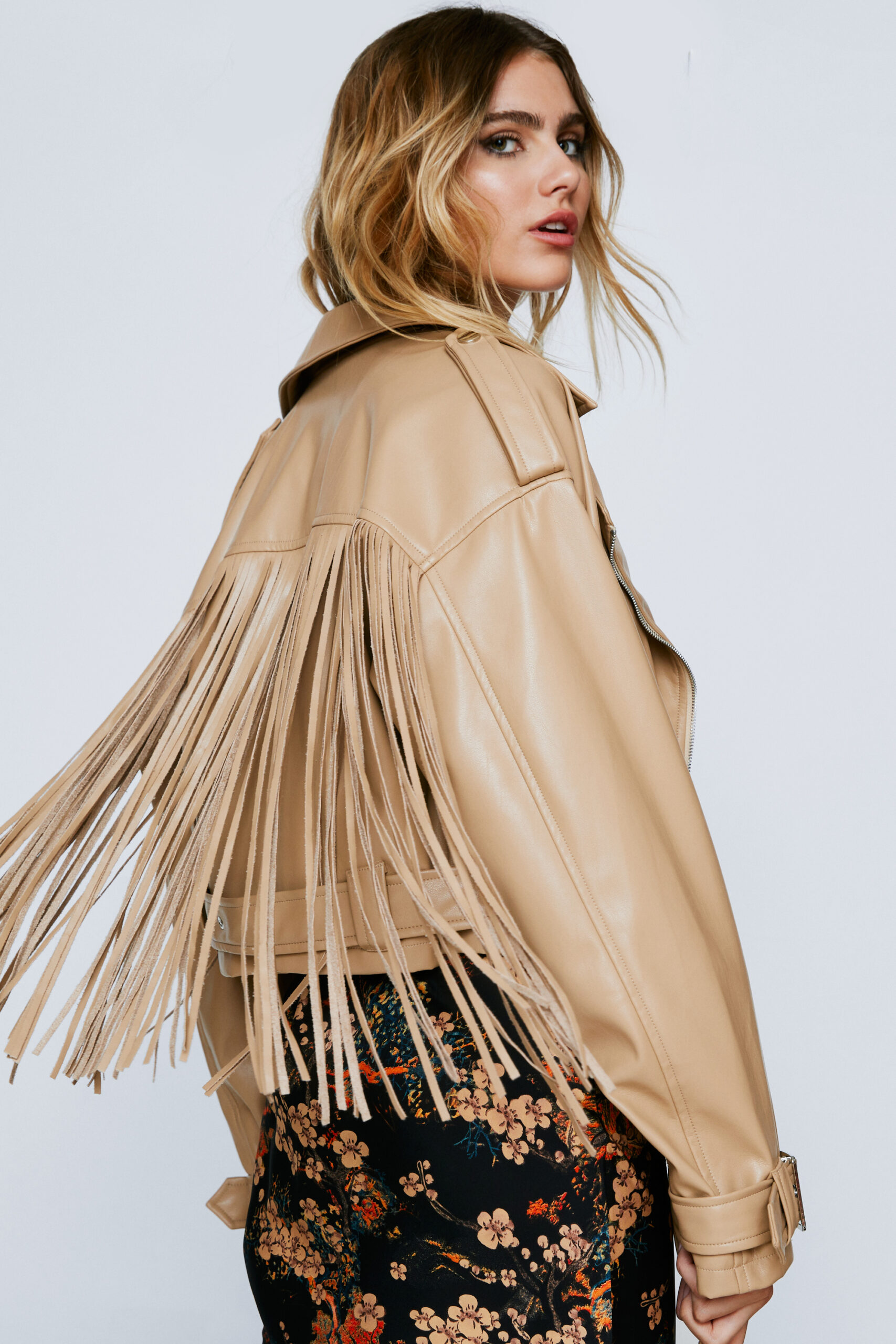 Faux Leather Fringed Back Moto Jacket