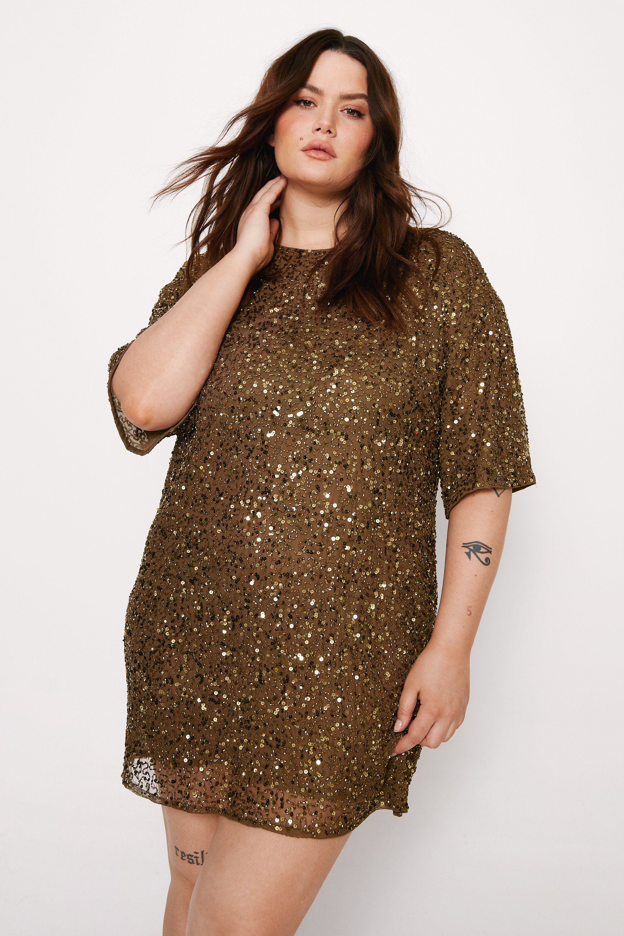 Plus Size Cluster Sequin Slouch Shift Dress