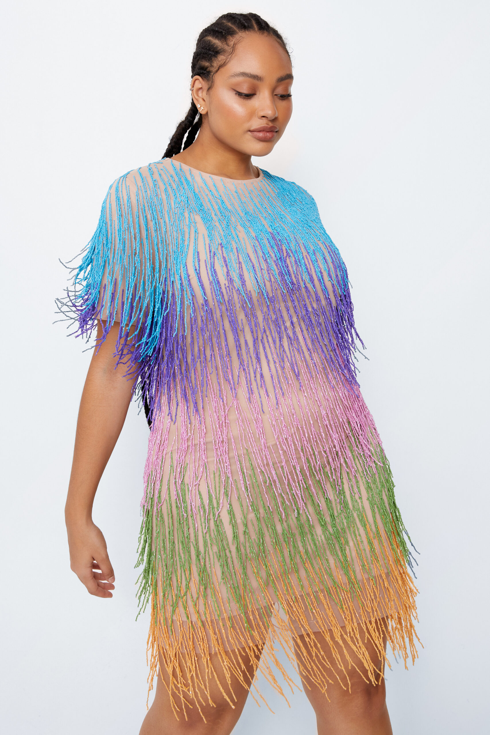 Plus Size Rainbow Tassel Fringe Shift Dress