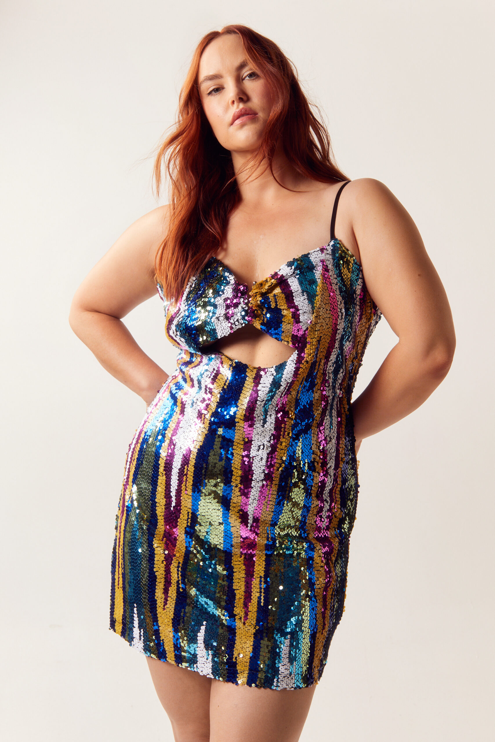 Plus Size Stripe Sequin V Bar Mini Dress