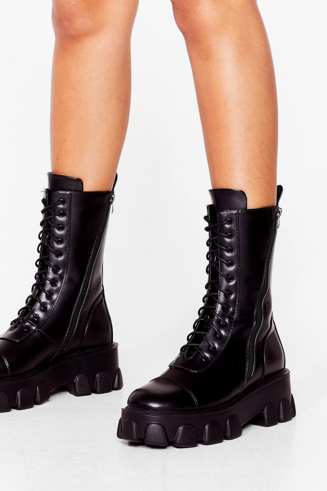 Calf High Lace Up Biker Boots