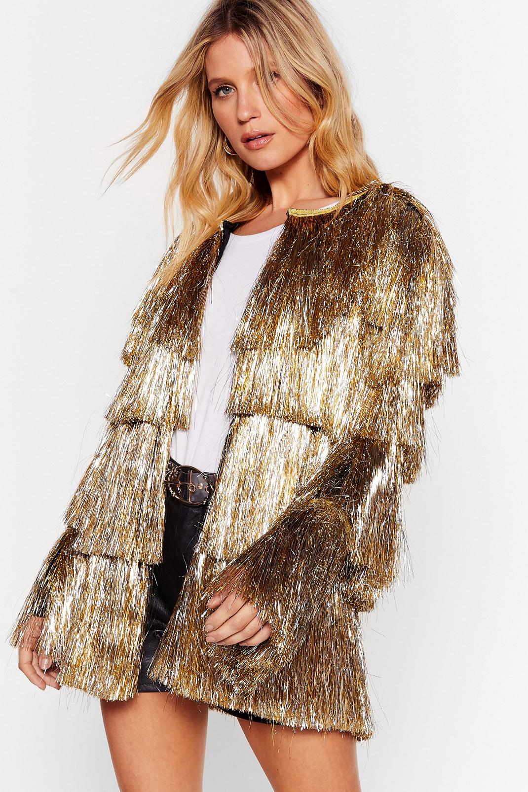 Metallic Tiered Fringe Trophy Jacket