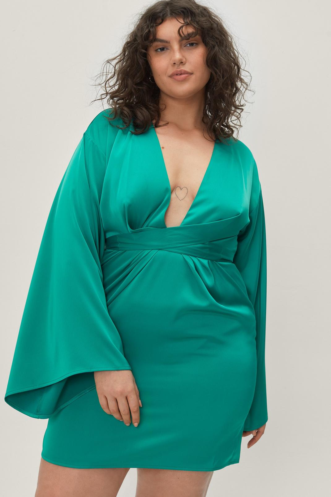 Plus Size Satin Kimono Mini Dress