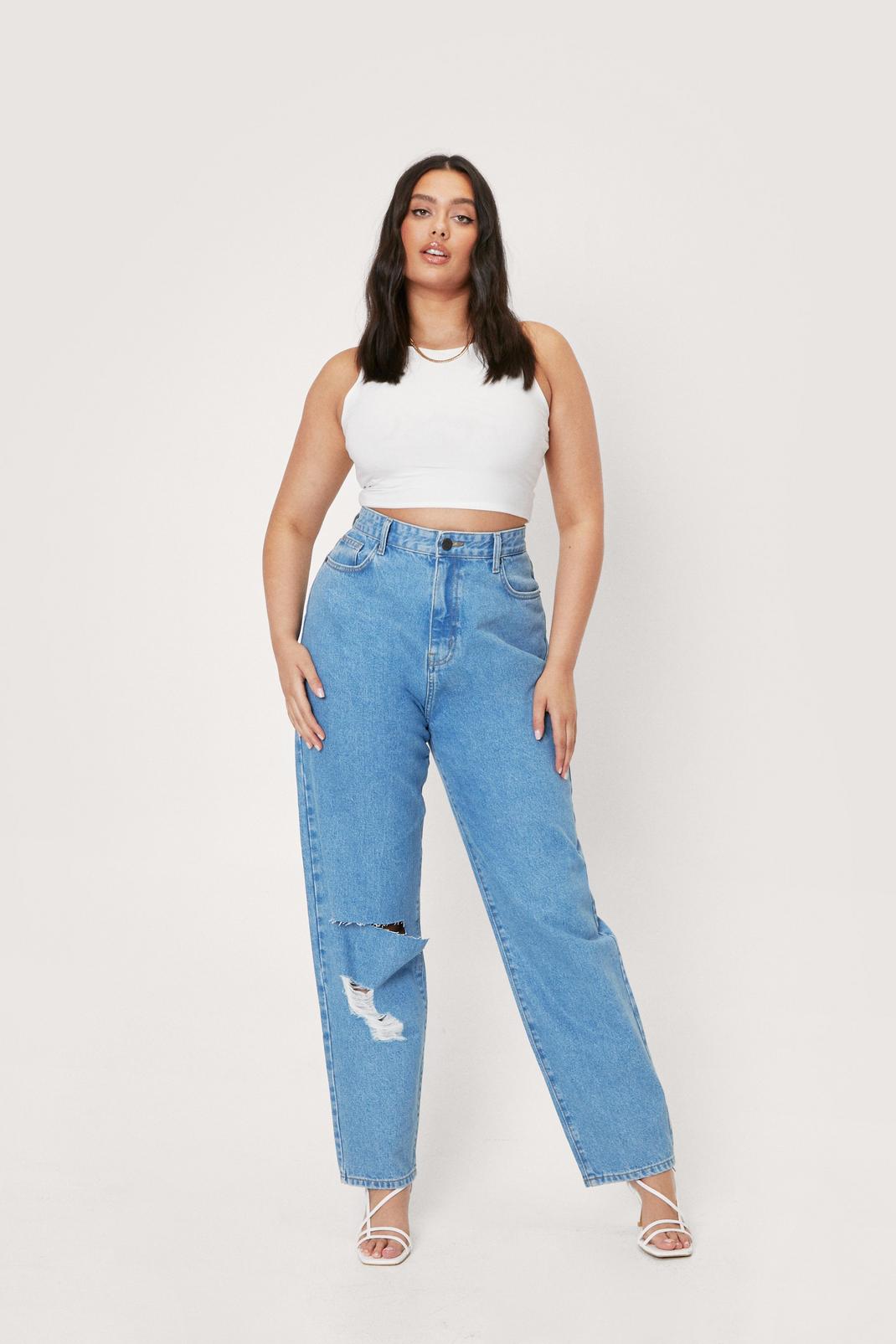 Plus Size Distressed Straight Leg Jeans