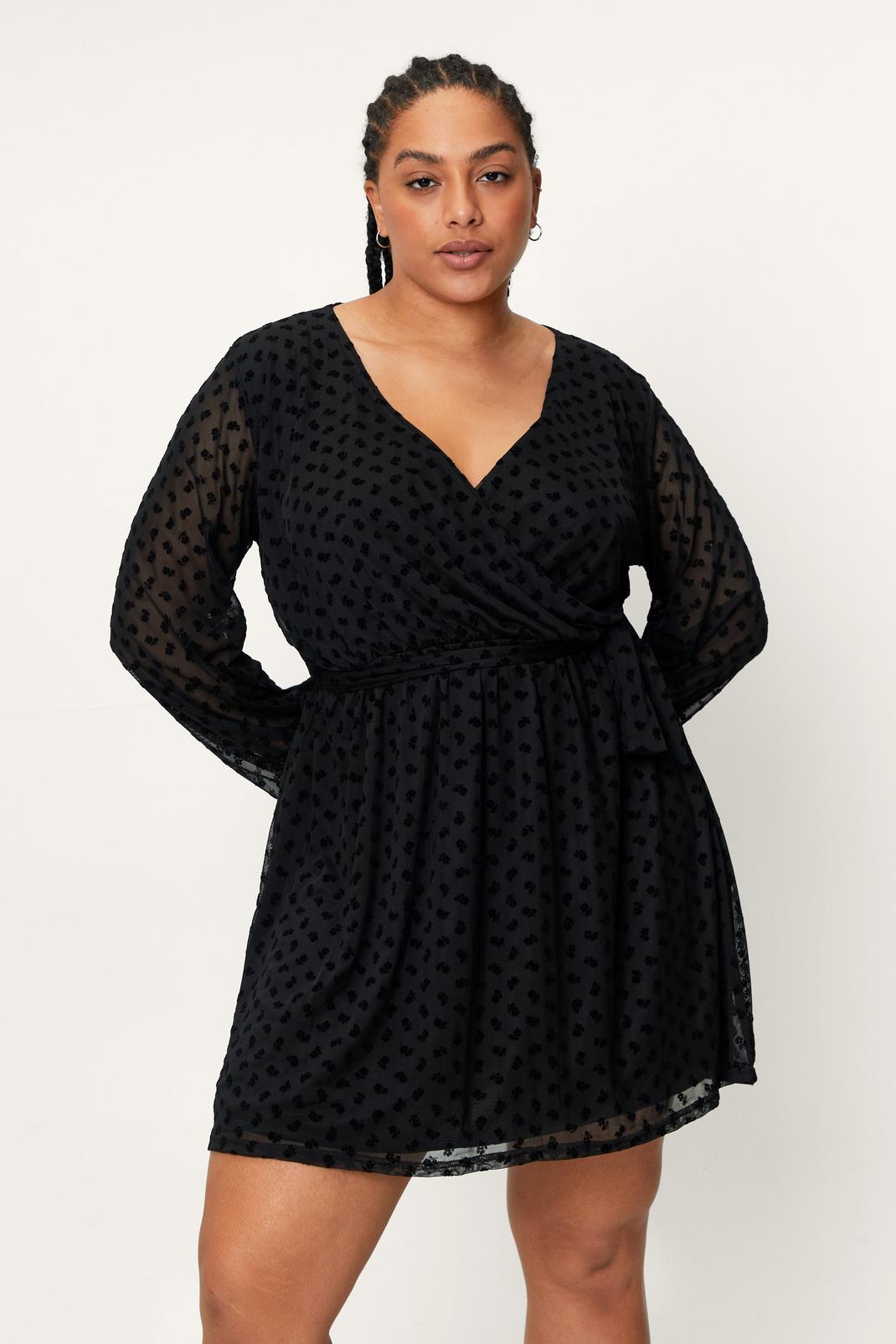 Plus Size Wrap Flock Mini Dress