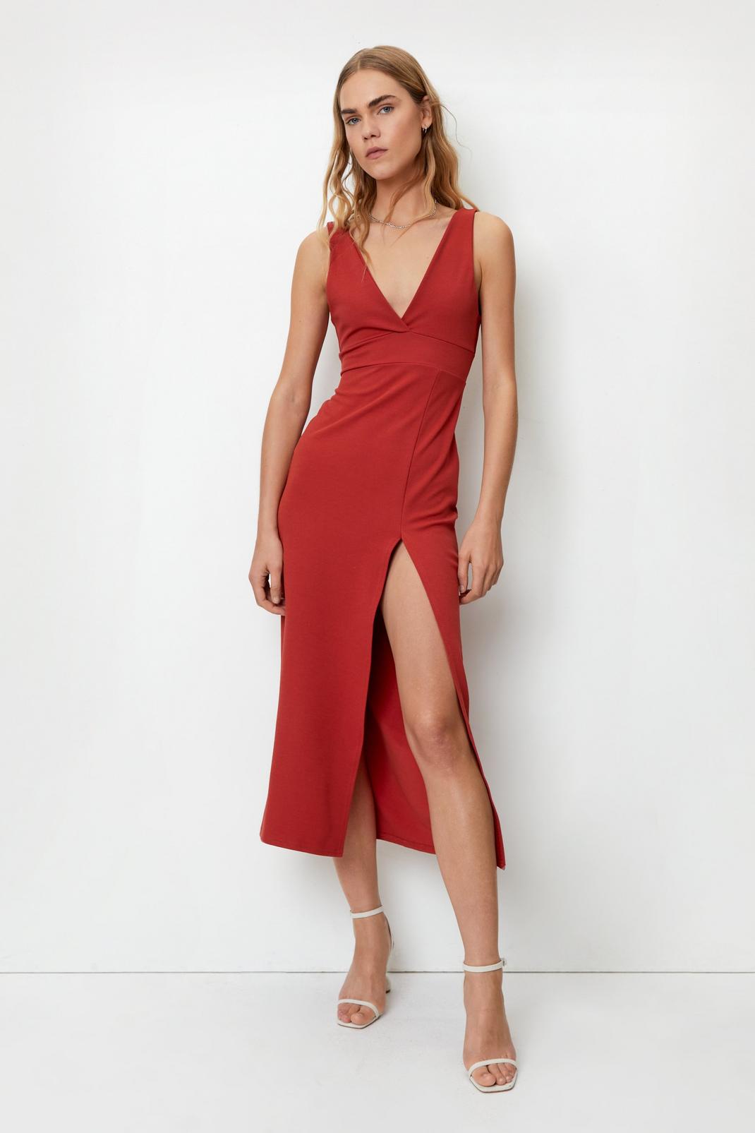 Recycled Plunging V Neck Midi Dress