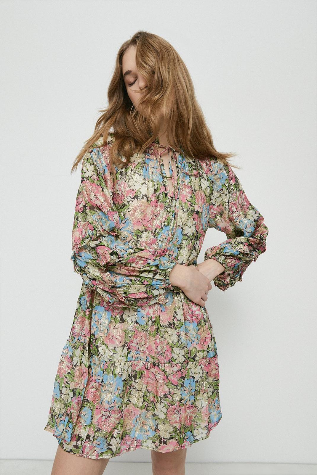 Warehouse Floral Mini Frill Dress