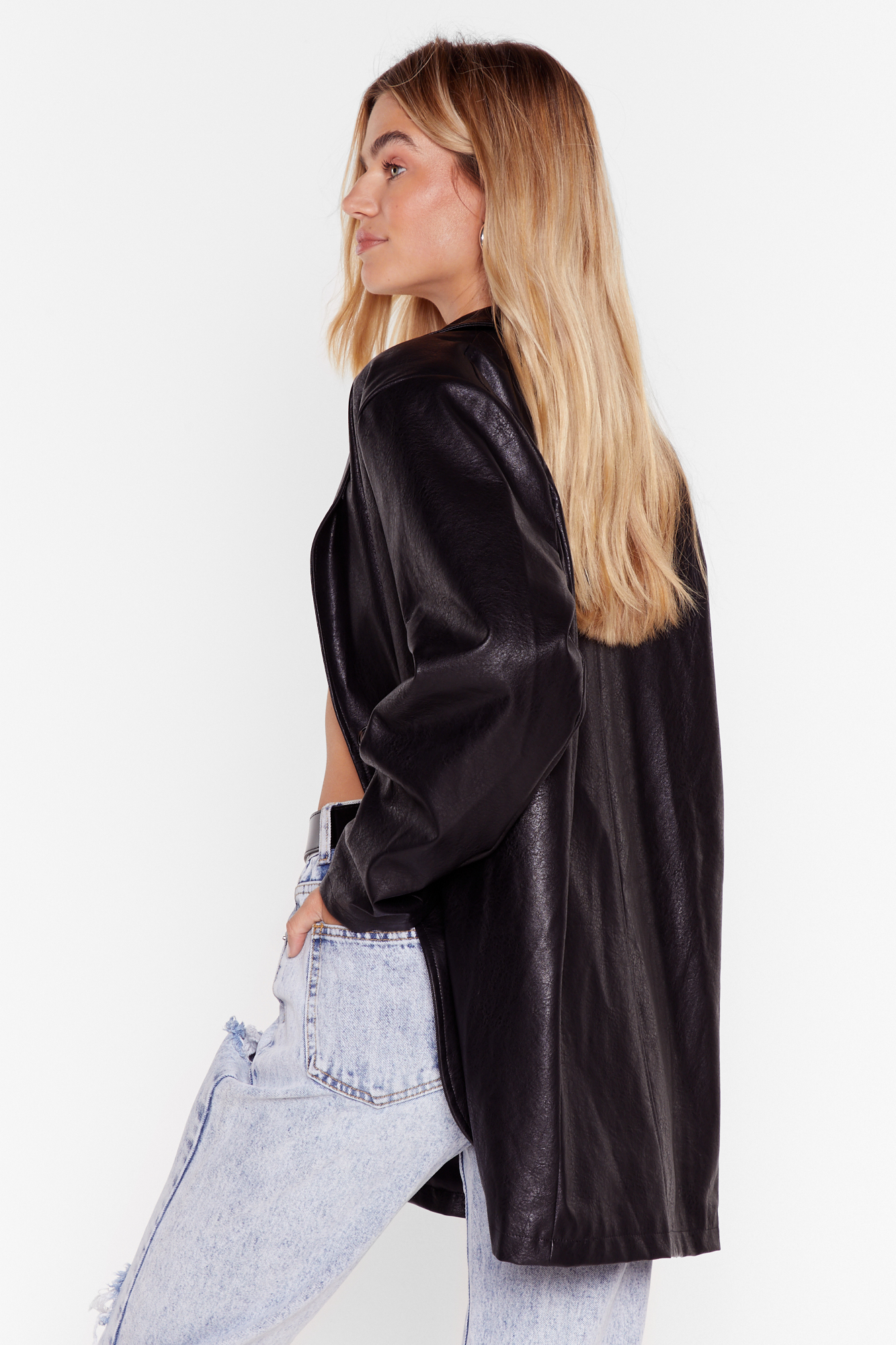 Faux Leather Longline Blazer