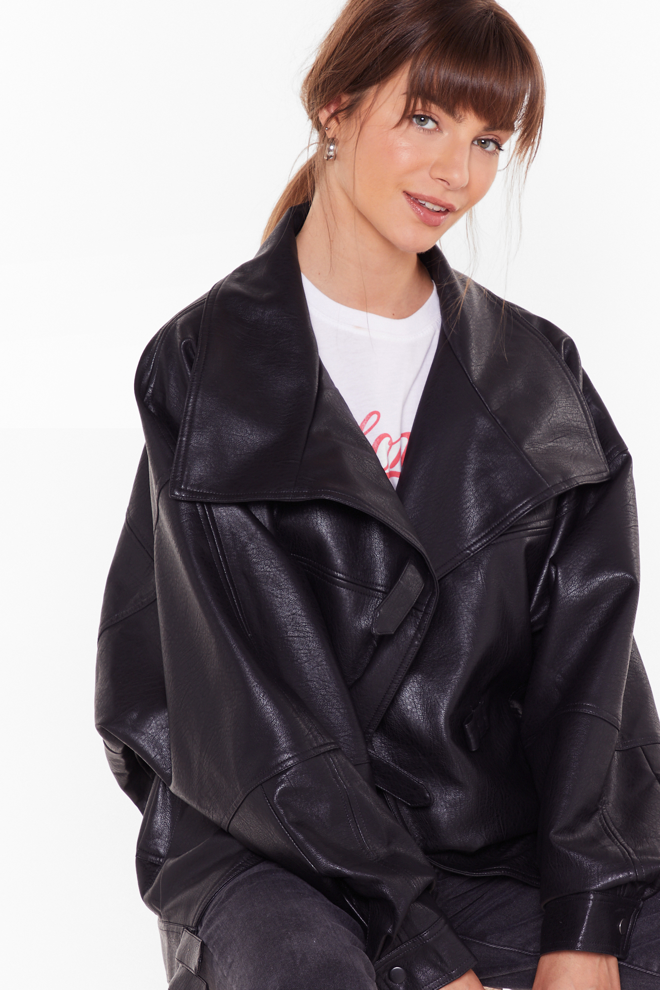 Boxy Faux Leather Bomber Jacket