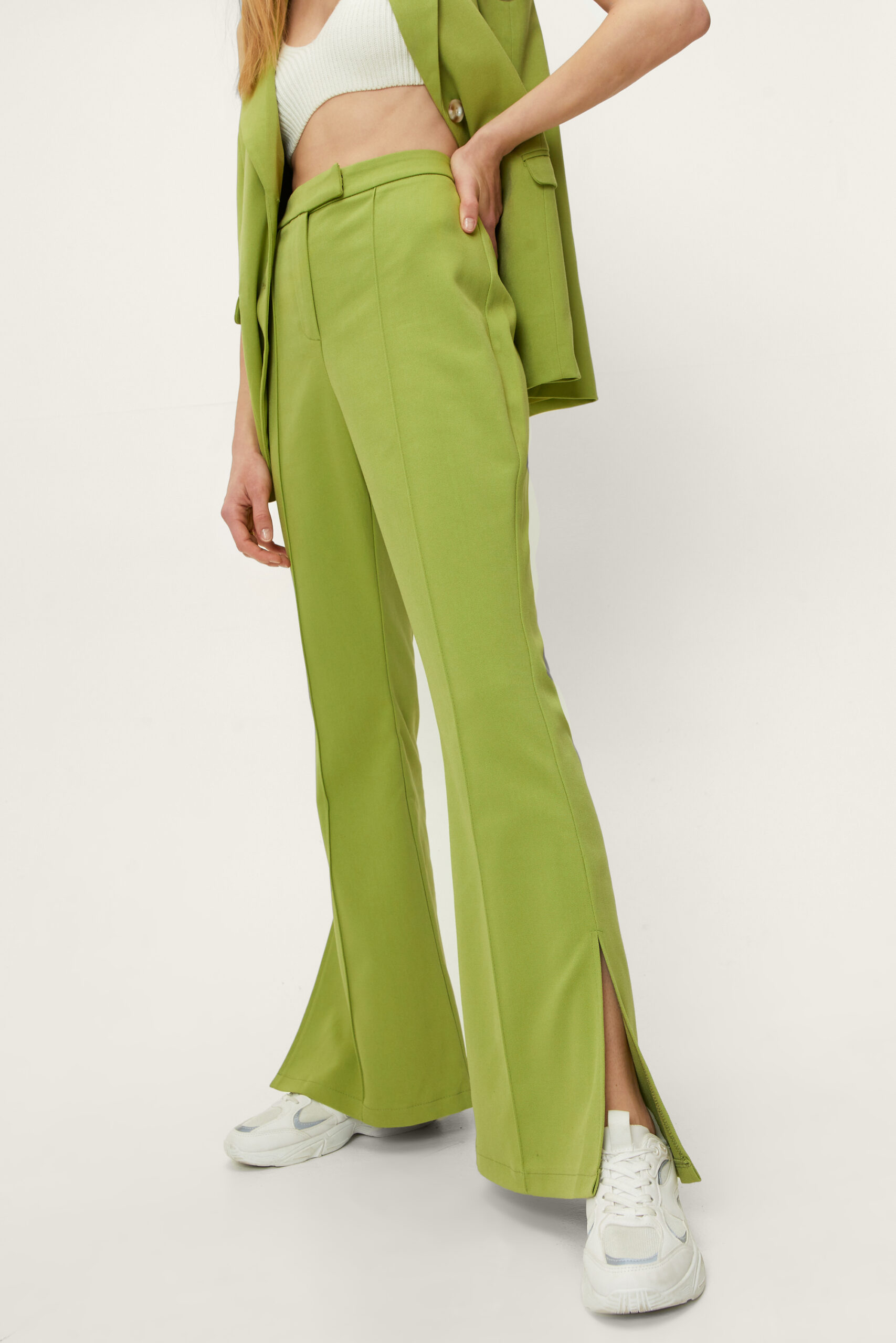 Pintuck Split Detail Flare Pants