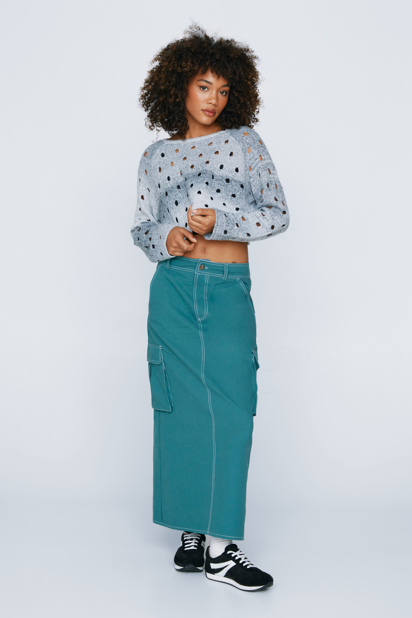 Twill Cargo Pocket Low Rise Maxi Skirt