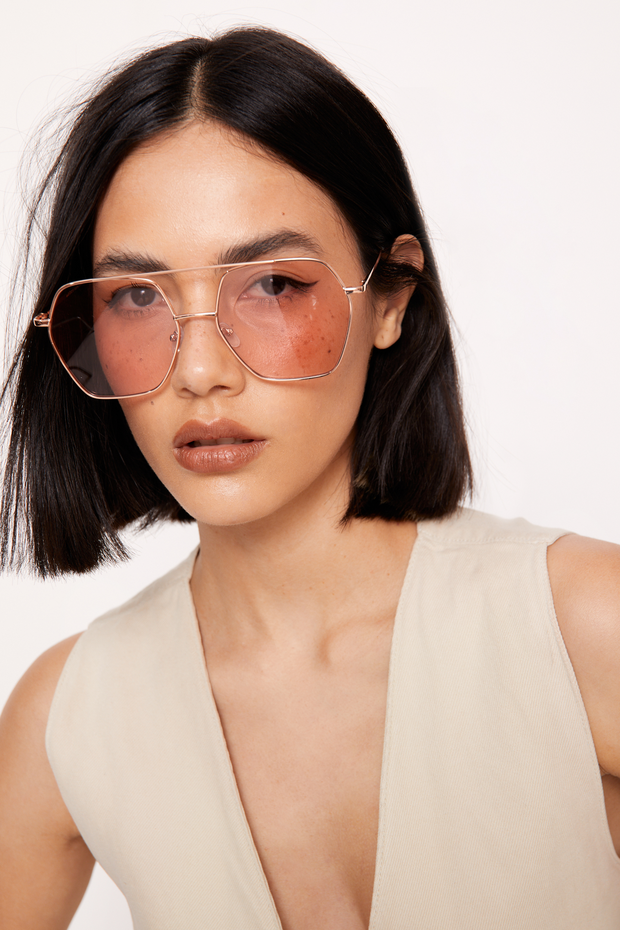 Colored Lens Hexagon Aviator Sunglasses