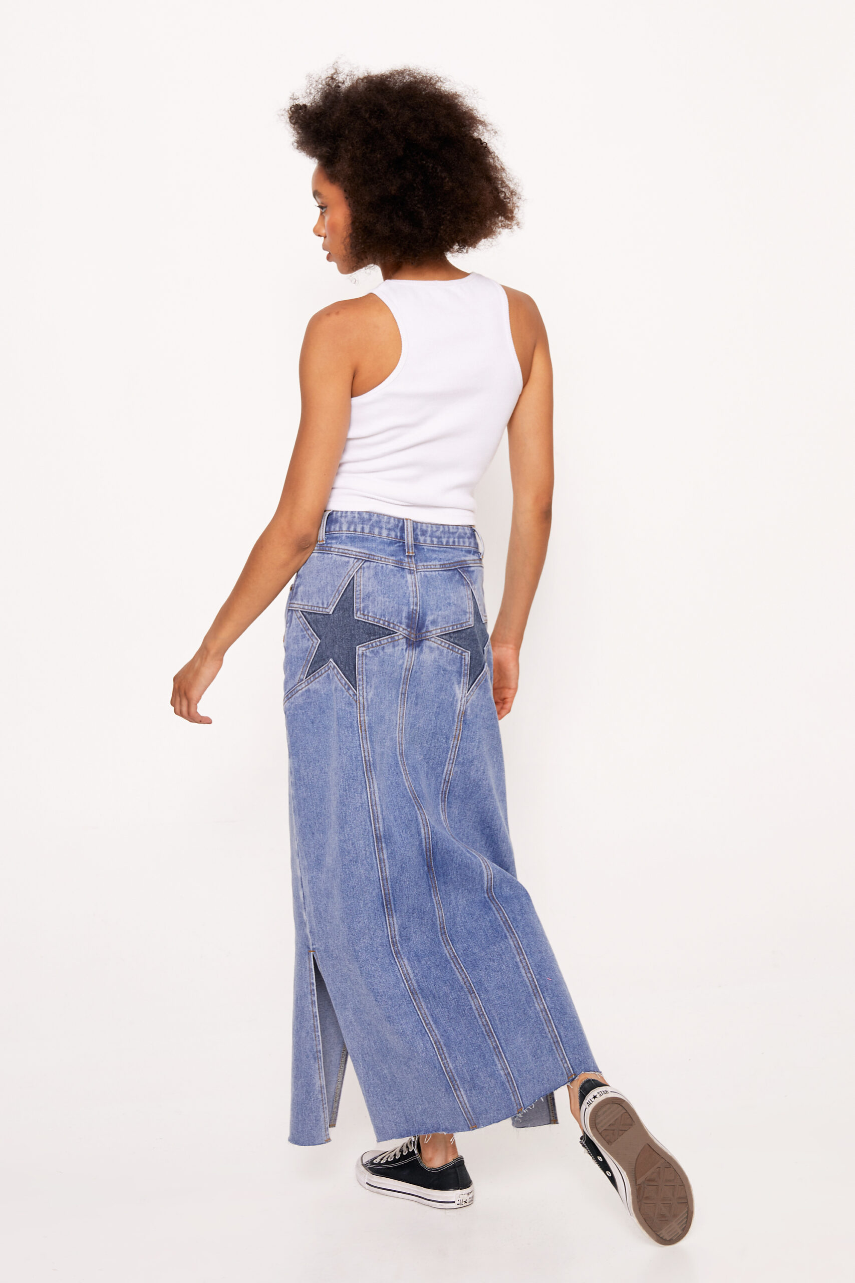 Star Bum Denim Maxi Skirt