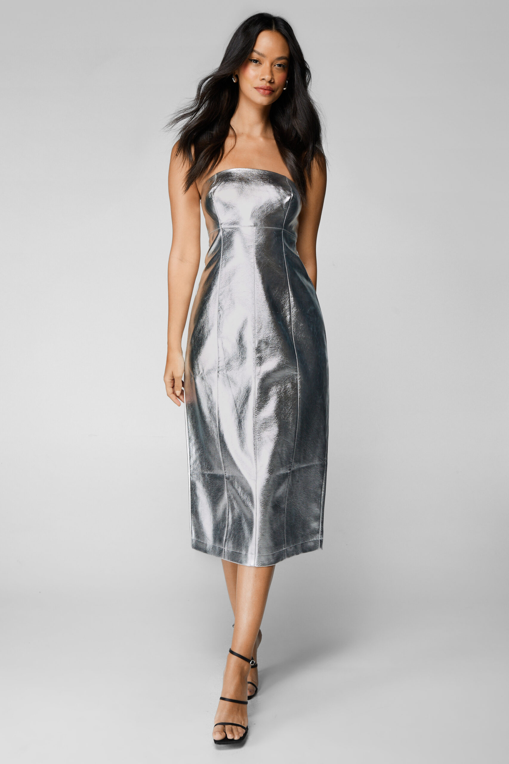 Metallic Strapless Relaxed Midi Dress