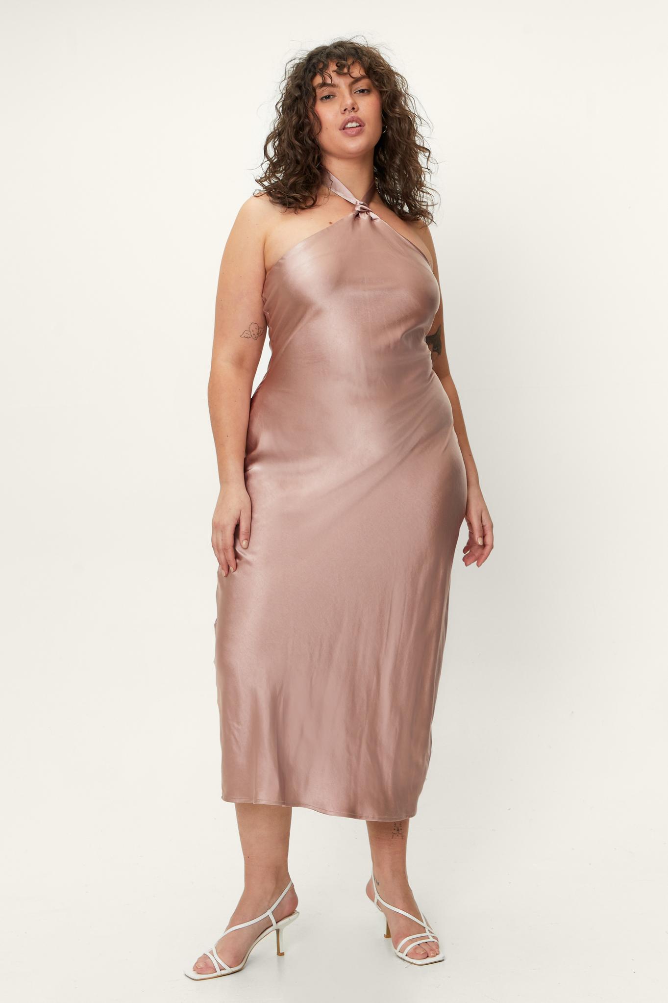 Plus Size Halterneck Midi Slip Dress