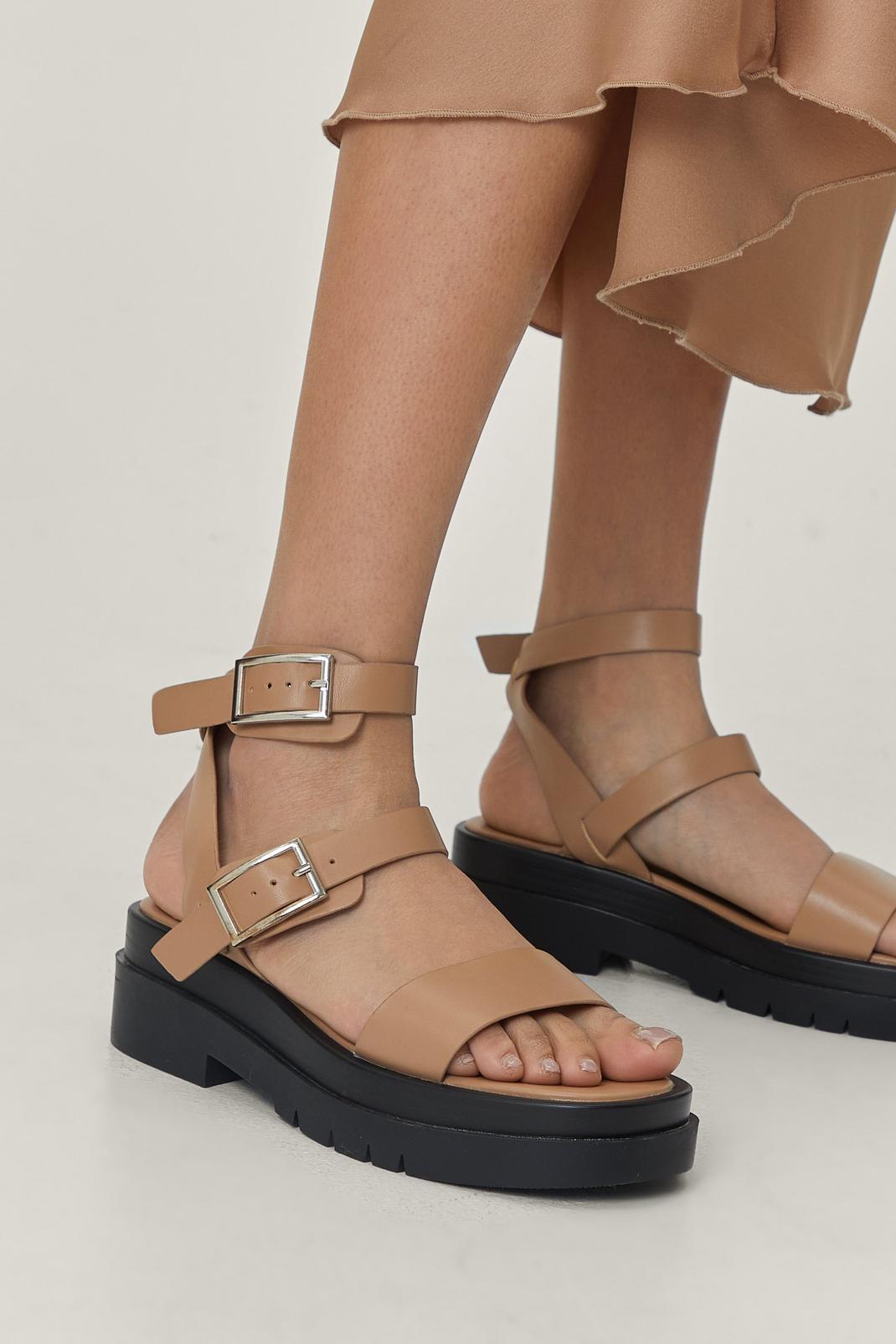 Faux Leather Chunky Flat Sandals