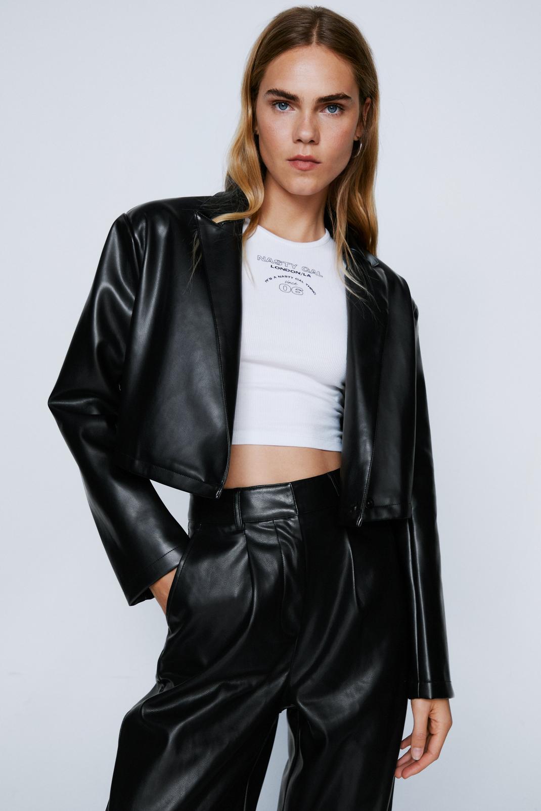 Faux Leather Cropped Blazer