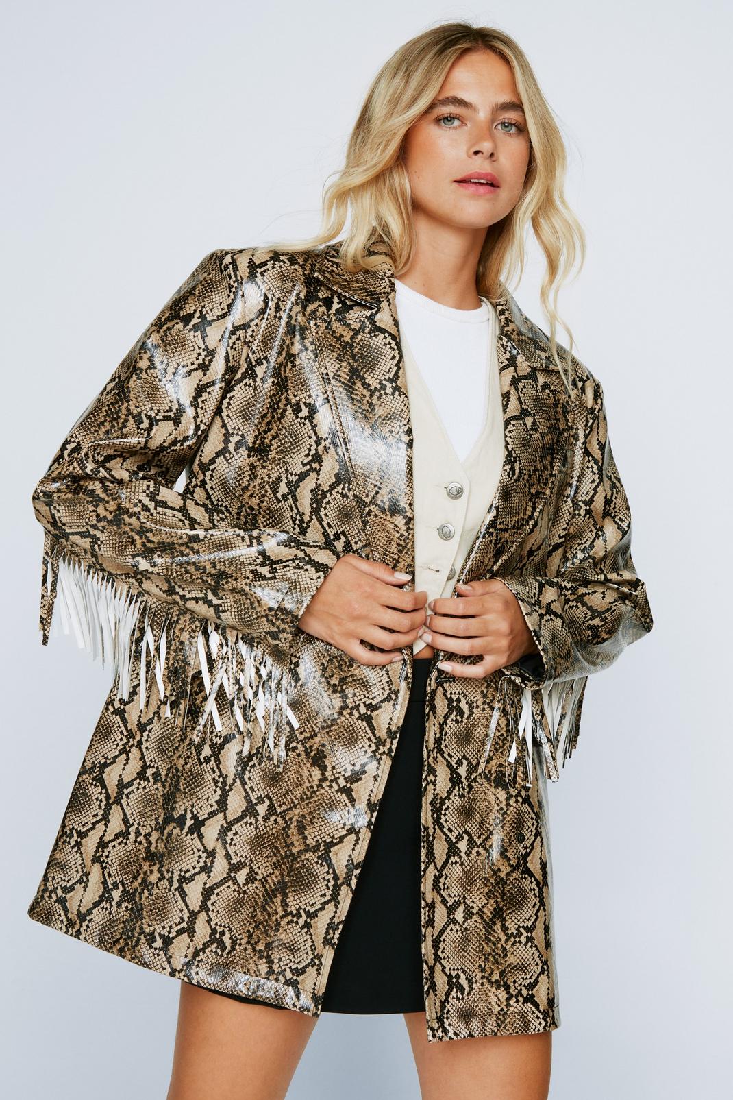 Faux Leather Fringed Snake Blazer