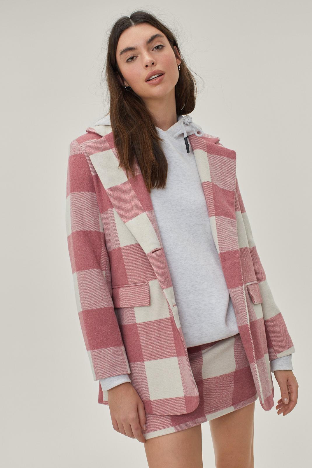 Faux Wool Check Oversized Blazer