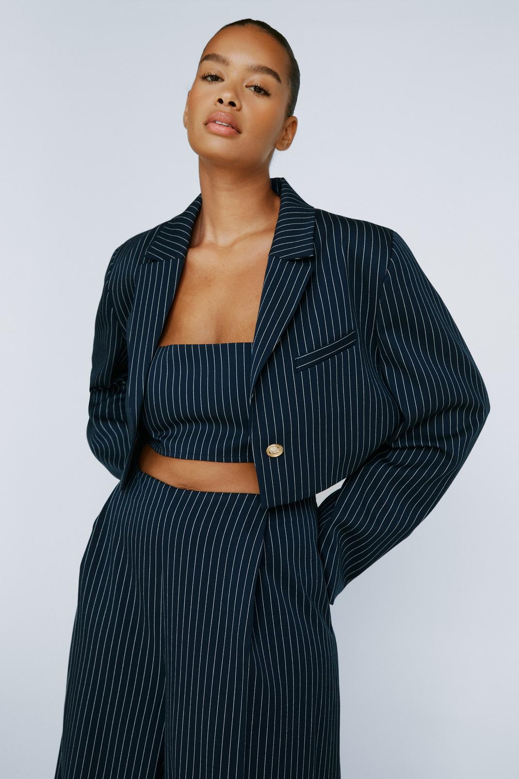 Plus Size Pinstripe Cropped Blazer