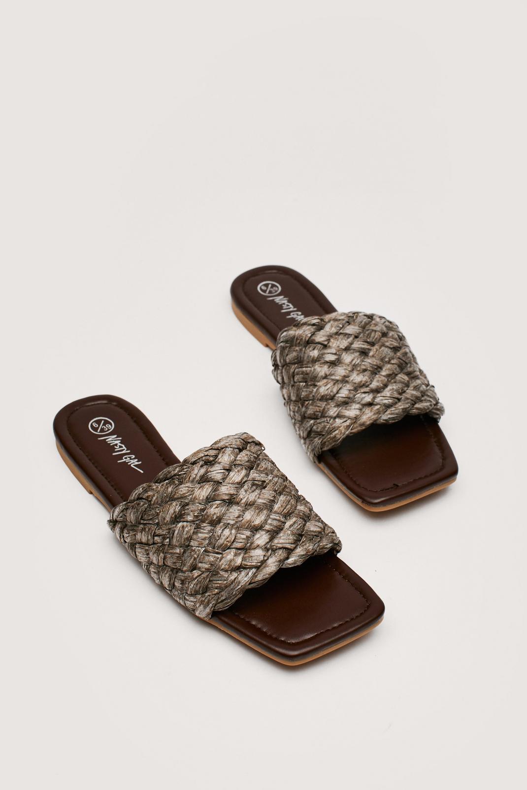 Raffia Square Toe Flat Sandals