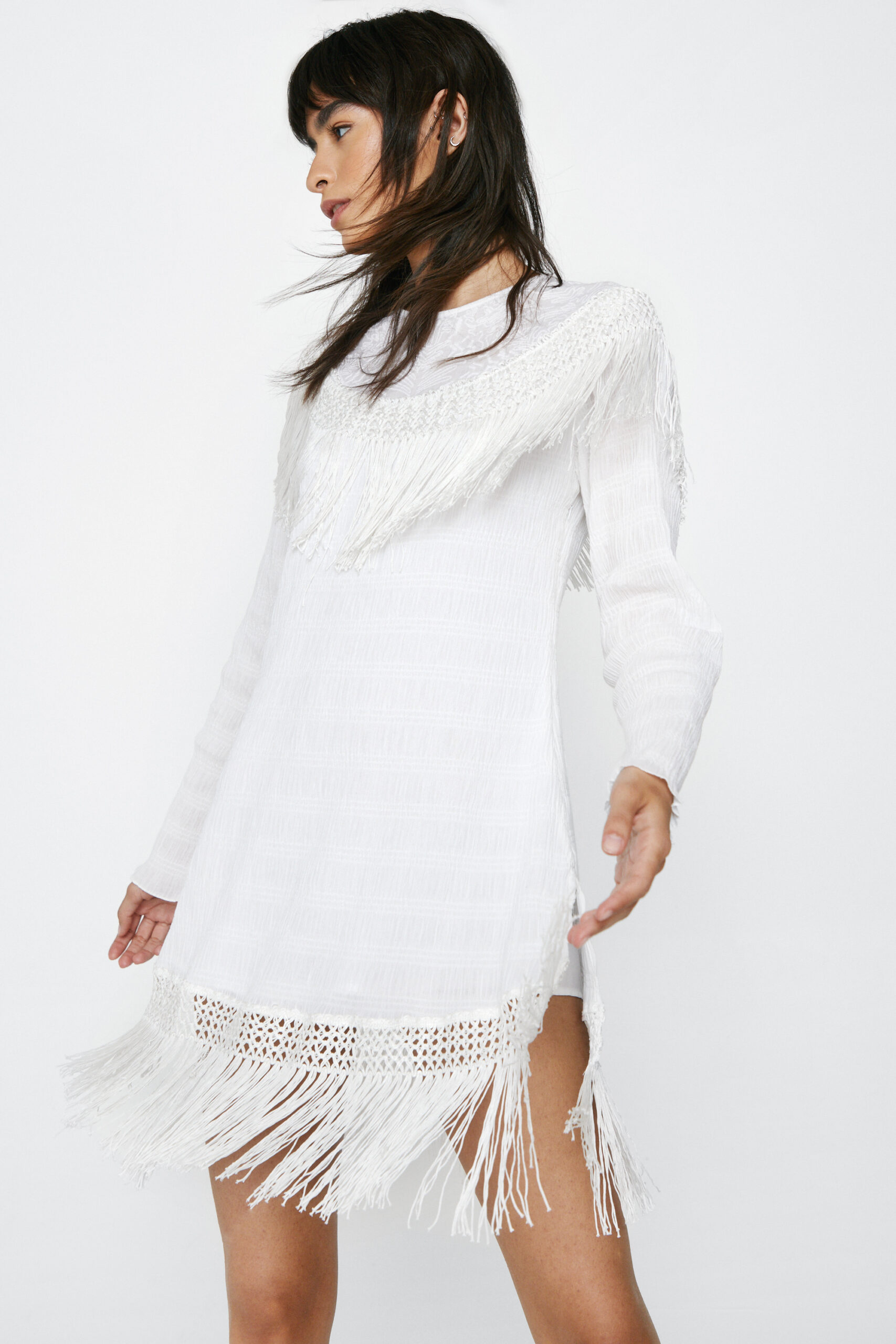 Lace and Fringe Mini Dress