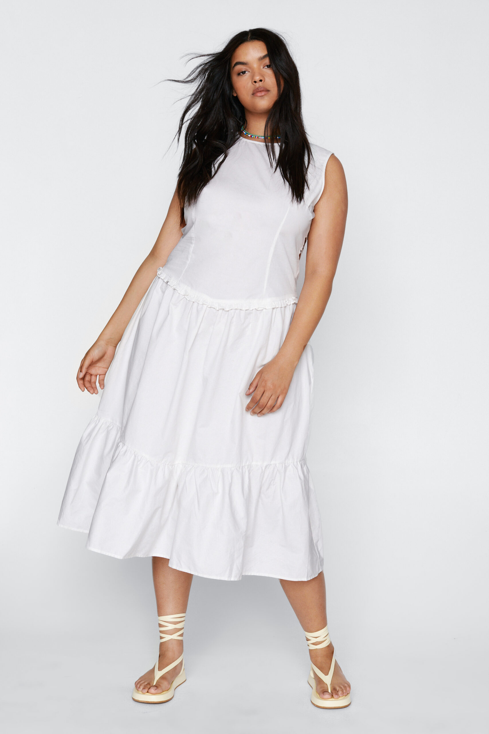 Plus Size Poplin Tiered Midi Dress