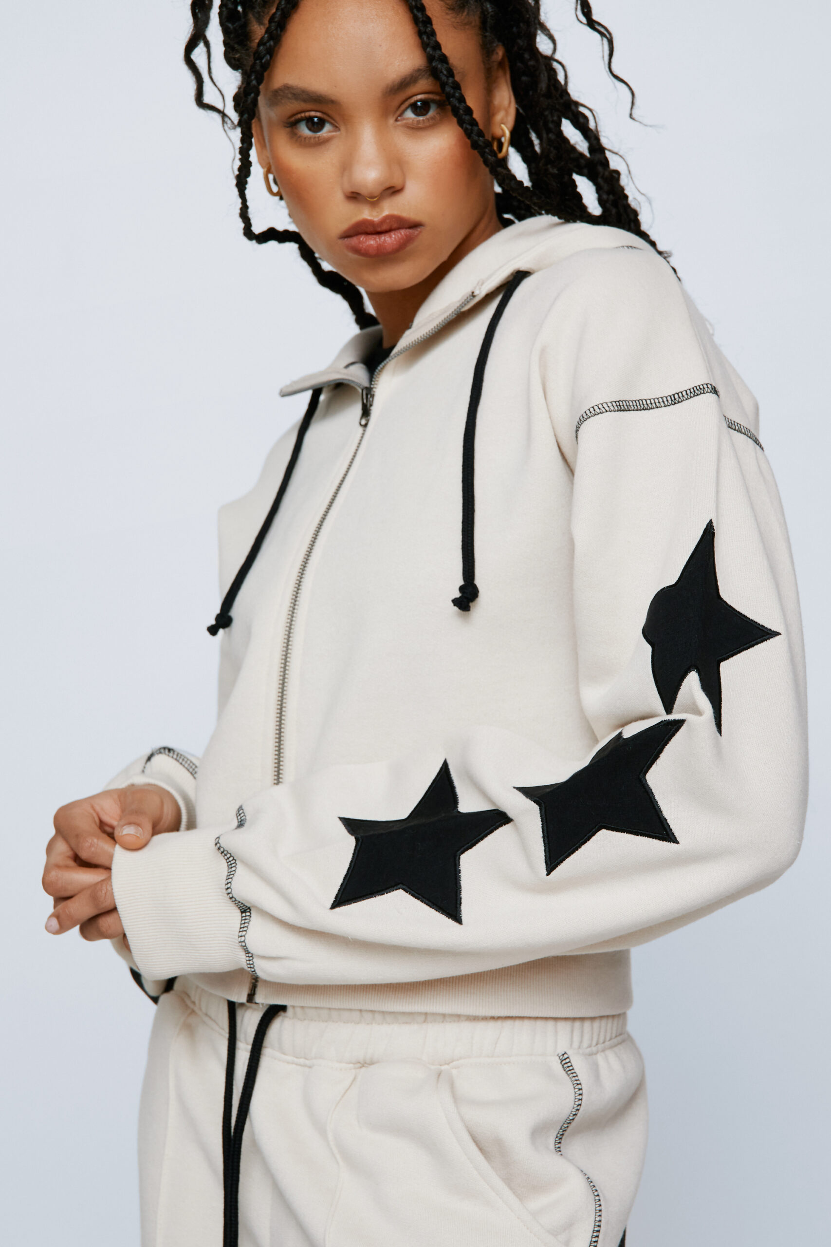 Star Zip Up Cropped Hoodie