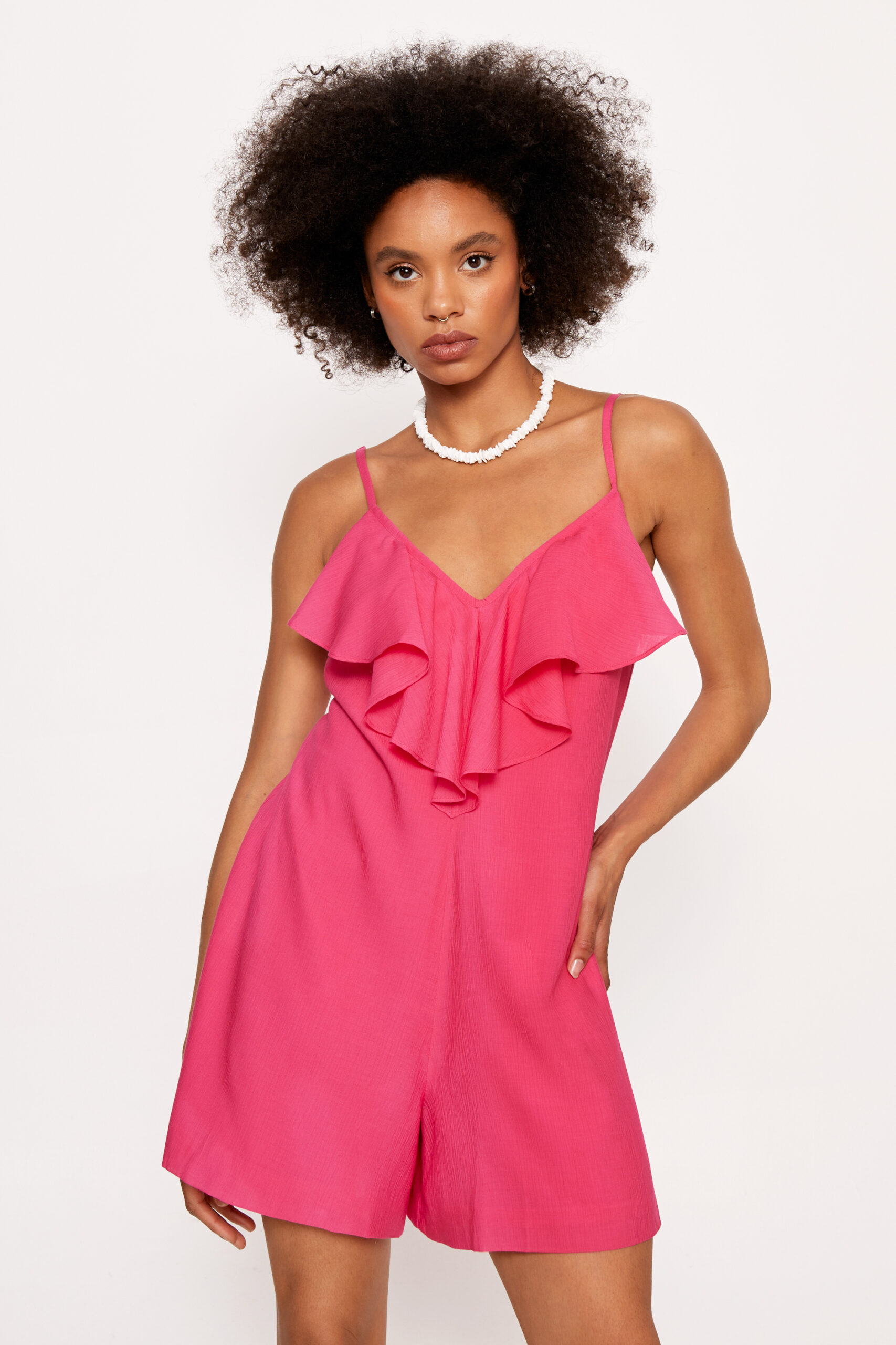 Ruffle Strappy Crinkle Romper