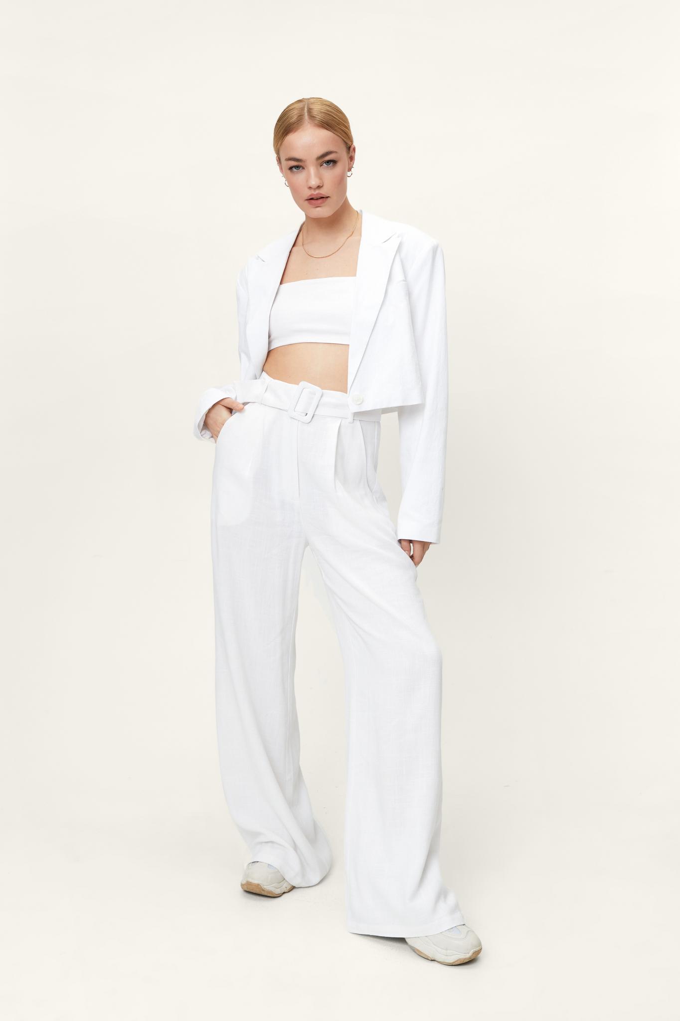 Linen Tailored Belt Wide Leg Pants