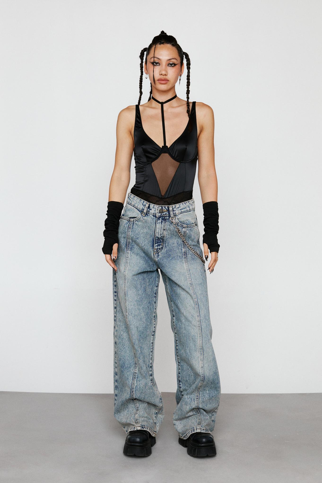 Organic Denim Seam Front Wide Leg Jeans