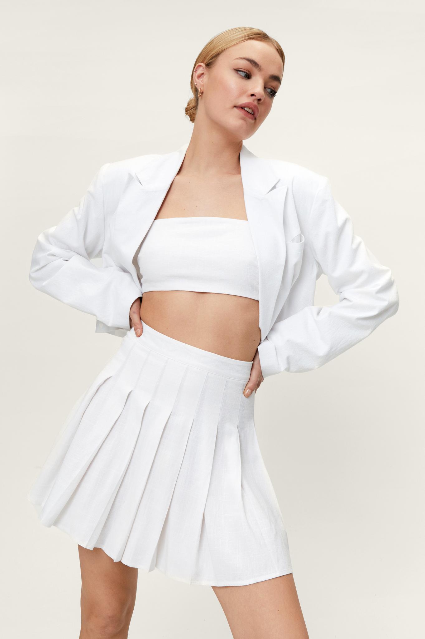 Pleated Linen Tennis Mini Skirt