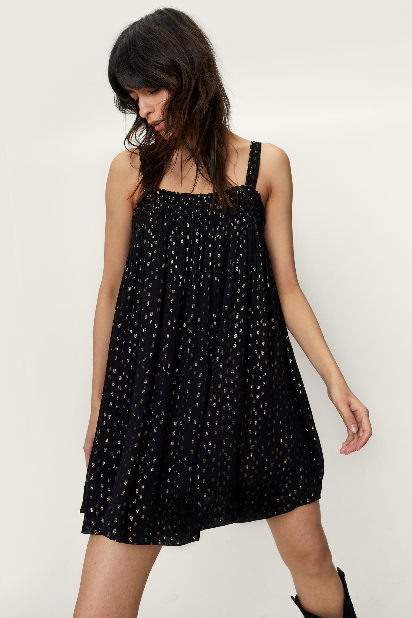 Spot Strappy Smock Mini Dress